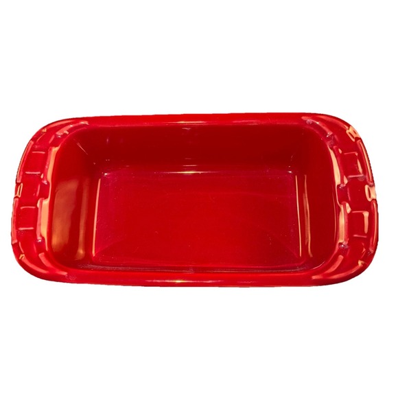 Longaberger Pottery Mini Loaf Bread Pan Baking Tomato Red Woven Traditions - Picture 2 of 8